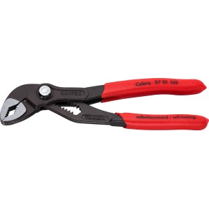 Knipex Cobra Rohrzange, 150 mm, grau atramentiert, mit roten Griffen. Zange für Rohre und Muttern.