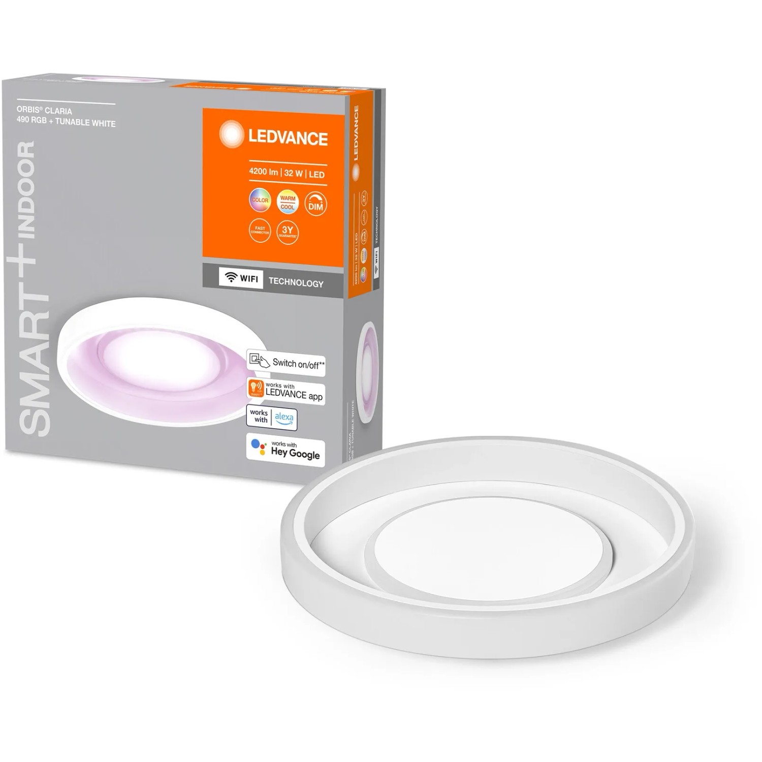 Ledvance Smart+ WiFi Deckenleuchte Orbis Claria RGBTW, Ø 49 cm, mit Verpackung.