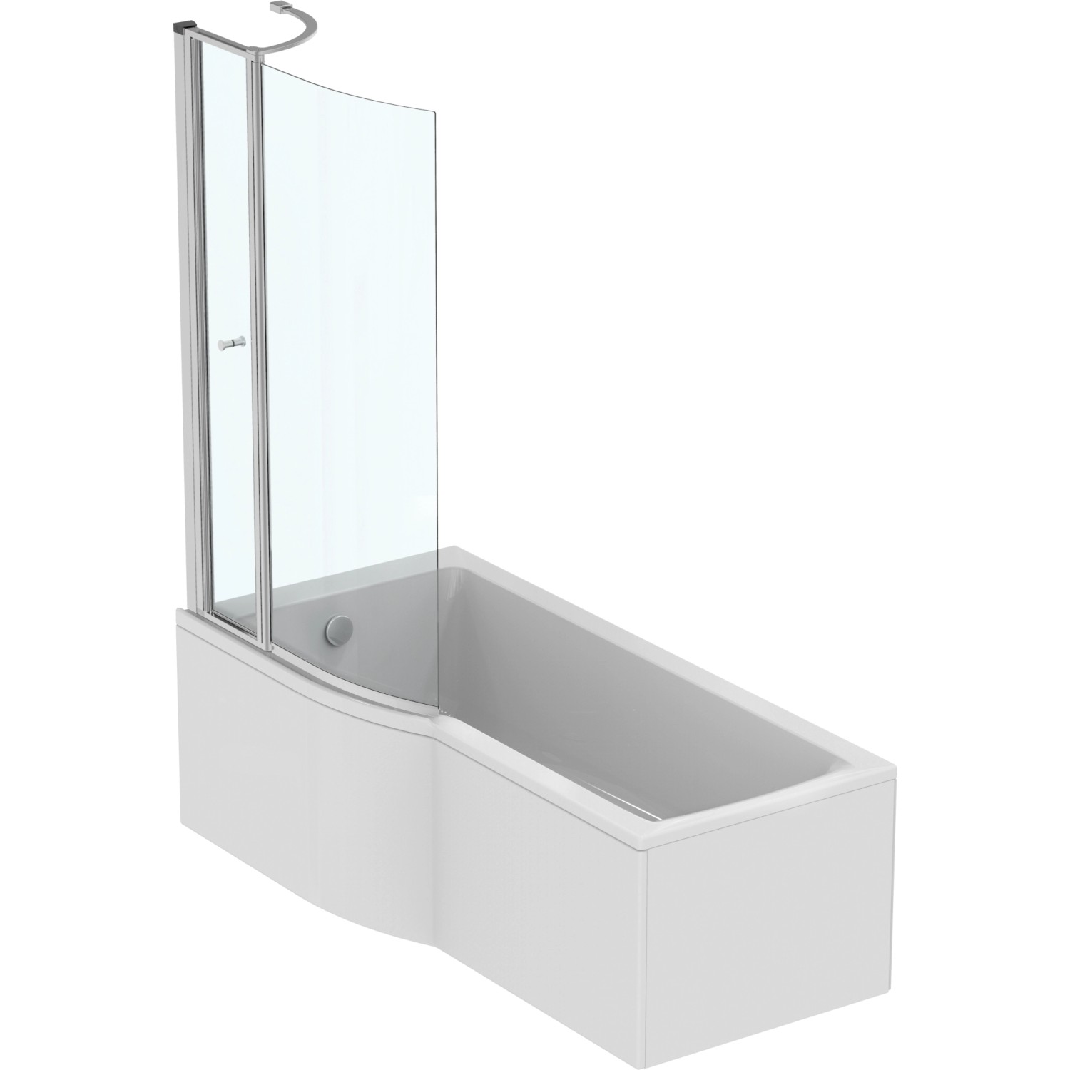 Ideal Standard Connect Air Duschwand aus Glas, beidseitig verwendbar, auf einer weißen Badewanne.
