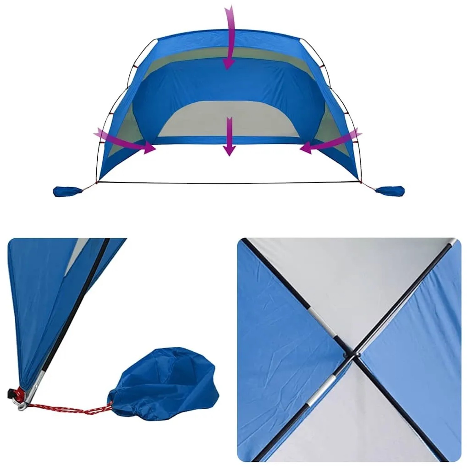 vidaXL Strandzelt Azurblau 274x178x170/148 cm 185T Polyester 94403_11