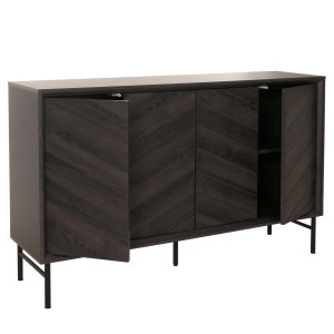 Dunkelgraues MCW Sideboard M50 aus Mangoholz mit vier Türen und Eisenfüßen.