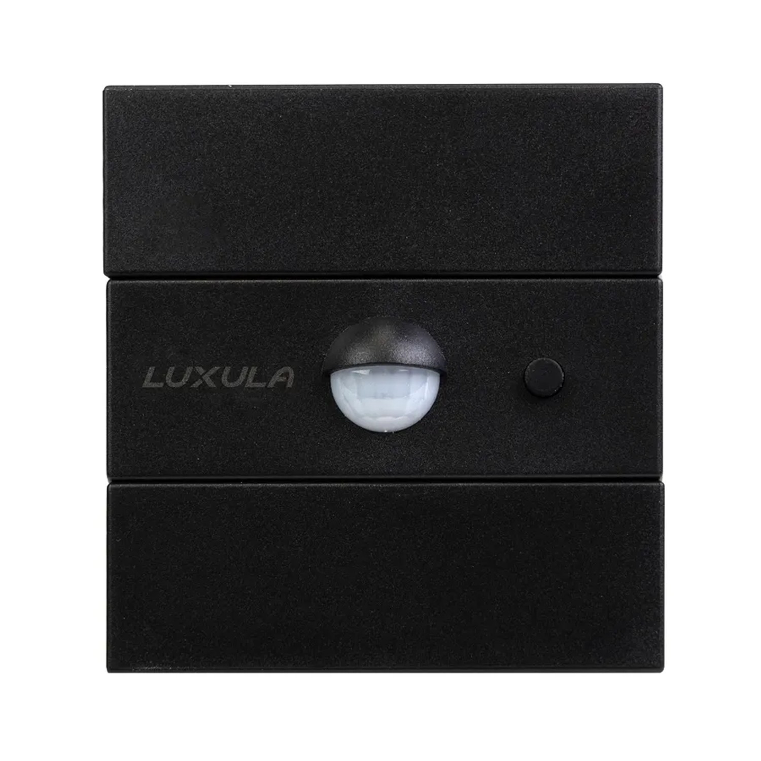 Schwarze LUXULA Solar Wandleuchte mit Bewegungsmelder und drehbarem Lichtkopf.