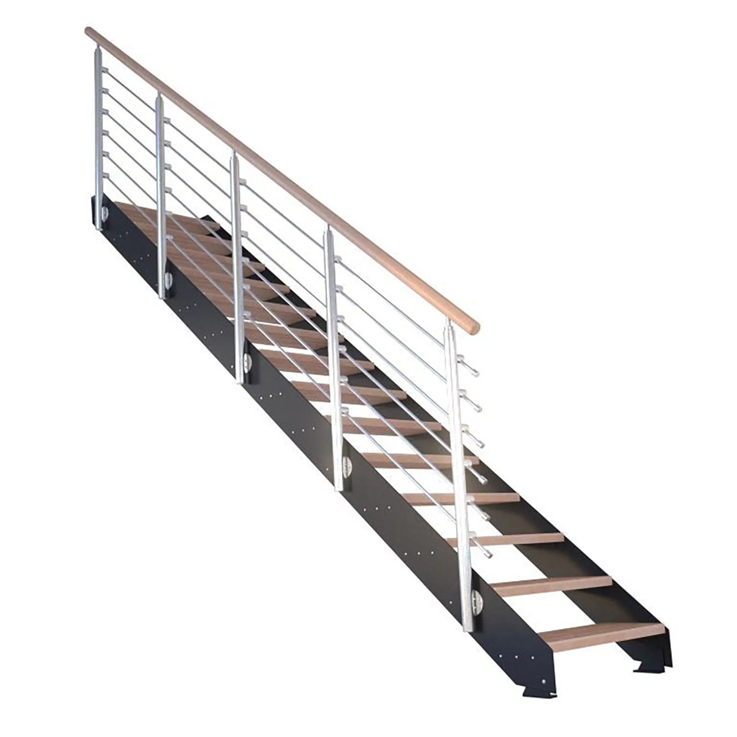 Treppe Kos 13 Stufen Buche Geölt 87 cm Design-Geländer Schwarz FSC® günstig online kaufen