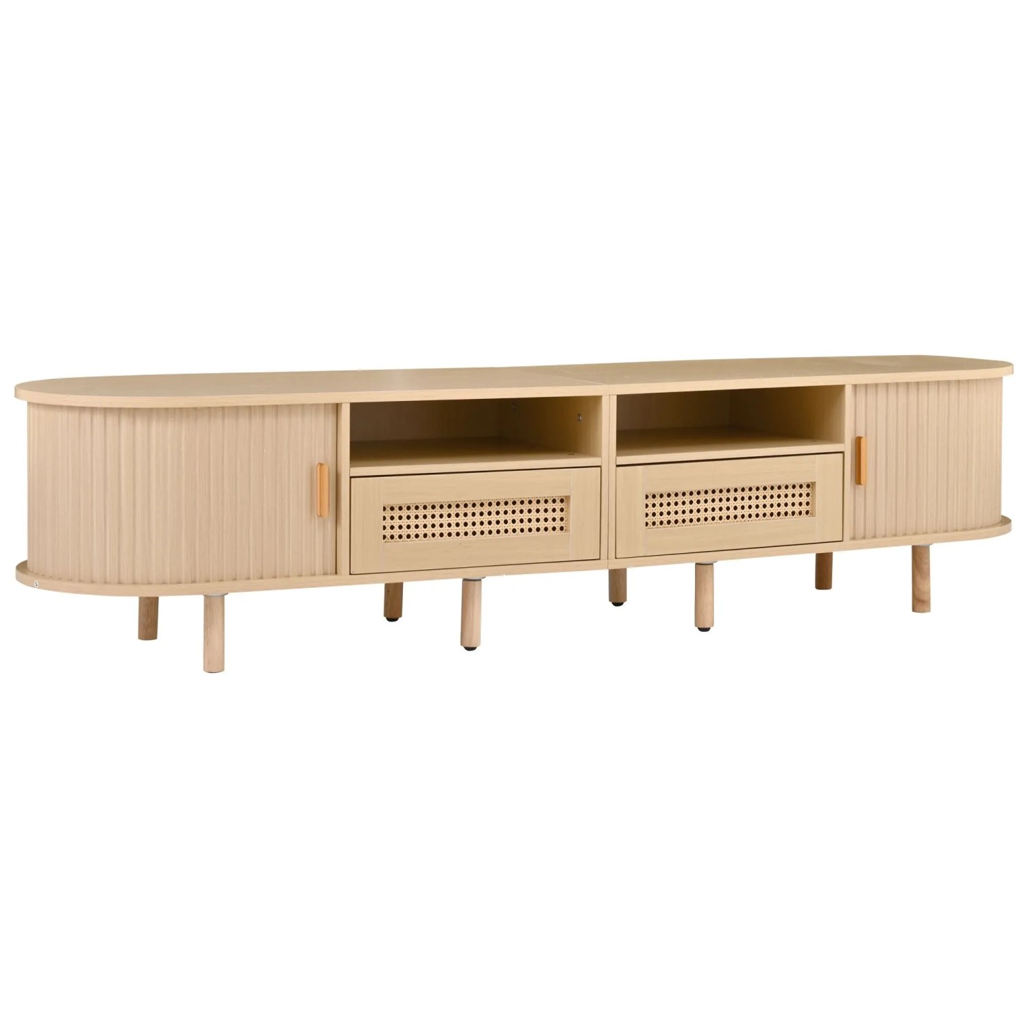 okwish TV Schrank mit Rattan Schubladen Stauraum Wohnzimmer 170x40x40cm Natur