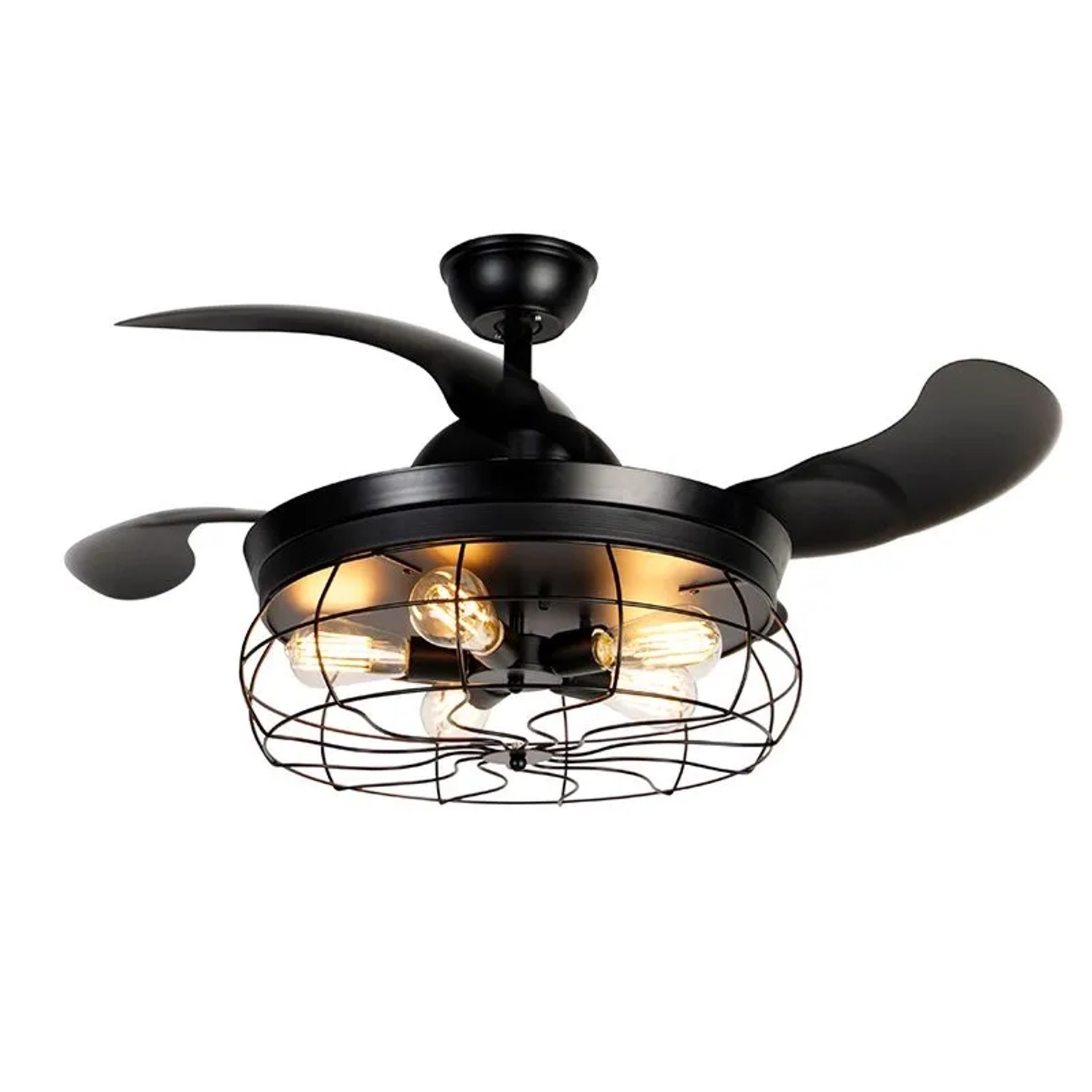 QAZQA DeckenventilaTor Schwarz mit Einziehbaren Flügeln 107cm 5 Flammig mit Fernbedienung Gaiola