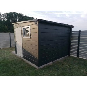 Liderstal Gerätehaus Standard aus Blech 300 x 300 cm Pultdach Anthrazit mit Seitentür und Fenster