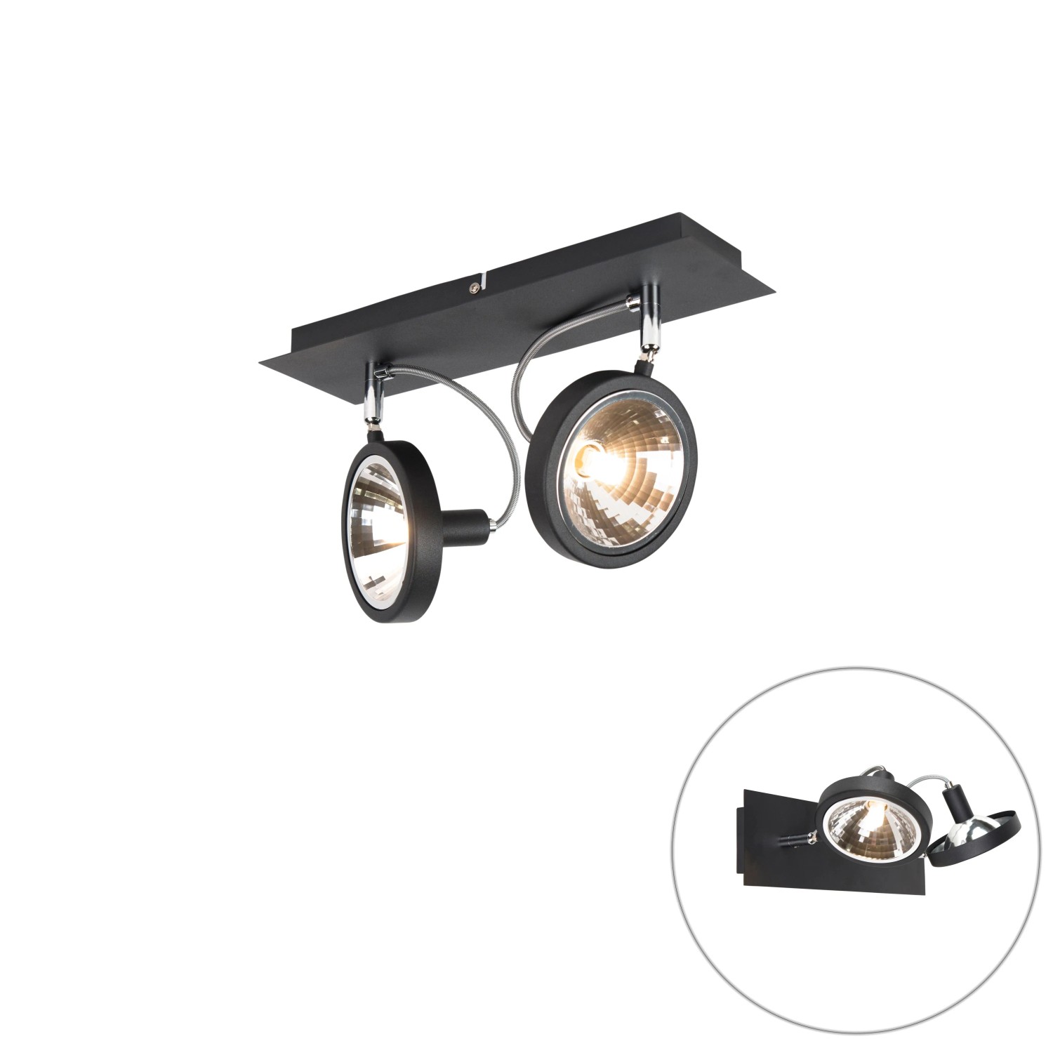 QAZQA Design Spot Schwarz 2 Flammig Verstellbar Nox