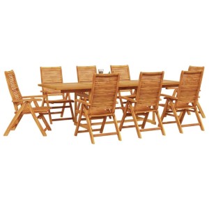 vidaXL Garten Essgruppe, 9-teilig, braun, Akazie Massivholz. Gartentisch mit 8 Stühlen.