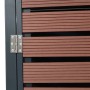 Detailaufnahme: Mülltonnenbox mit Walnuss-Holzoptik, WPC-Lamellen und Scharnier.