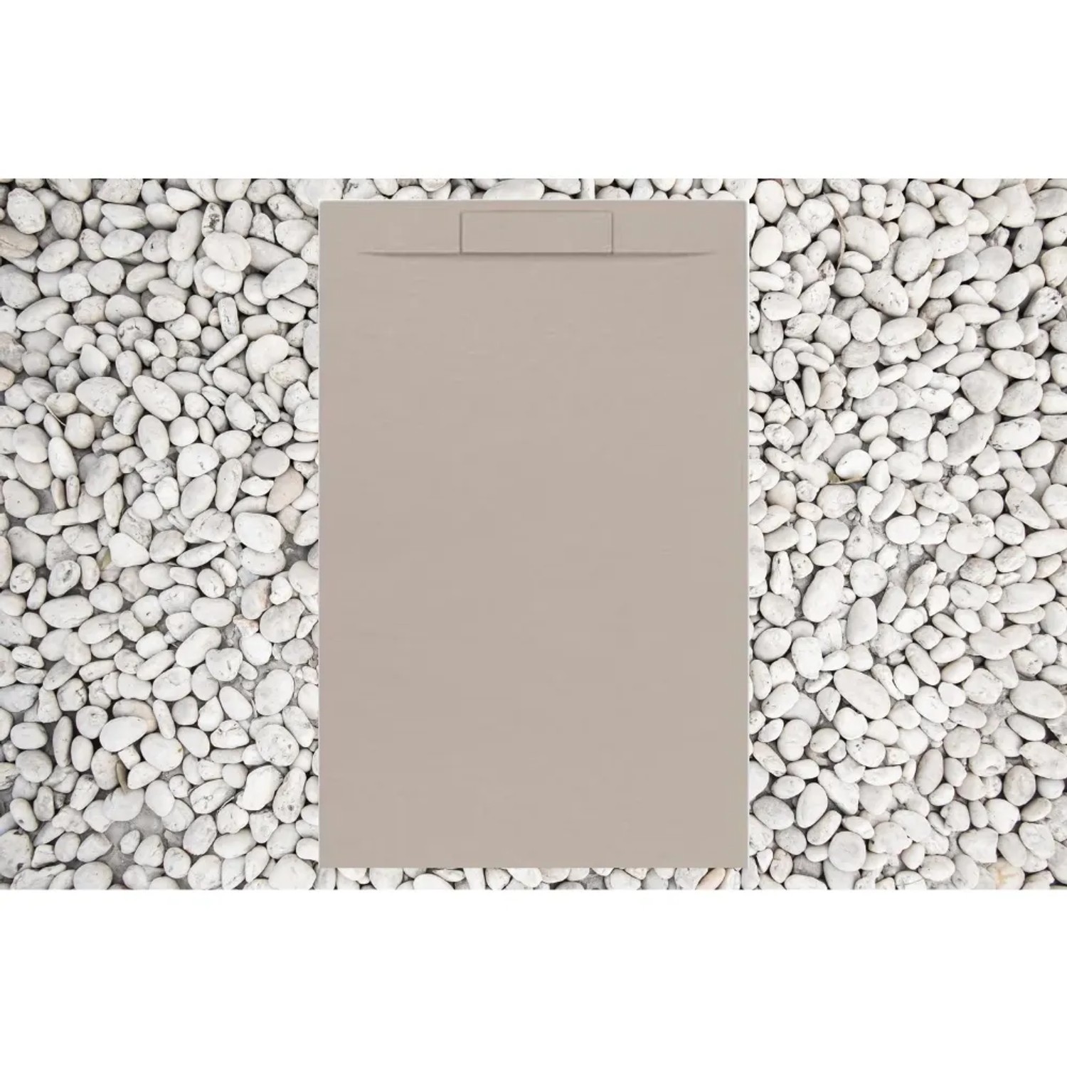 Rechteckige Frascio Duschwanne 150x95 cm, Moka (RAL 1019) aus Kunstharz und Marmorpulver.