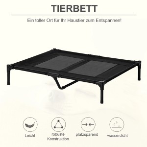 Schwarze PawHut Hundeliege/Katzenbett für Outdoor, robust und leicht erhöht.