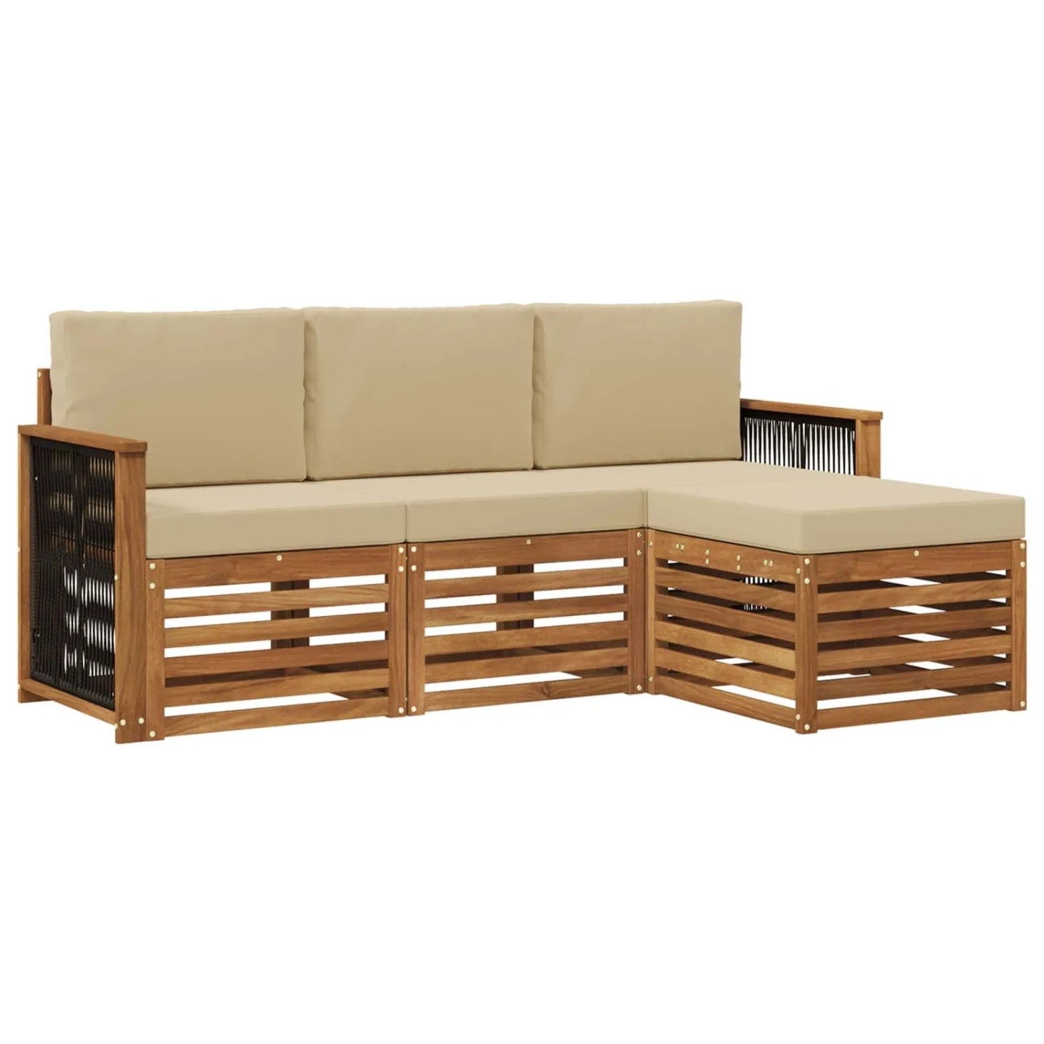 vidaXL Outdoor-Sofagarnitur mit Kissen 4 Stk Natur und Beige 3384204