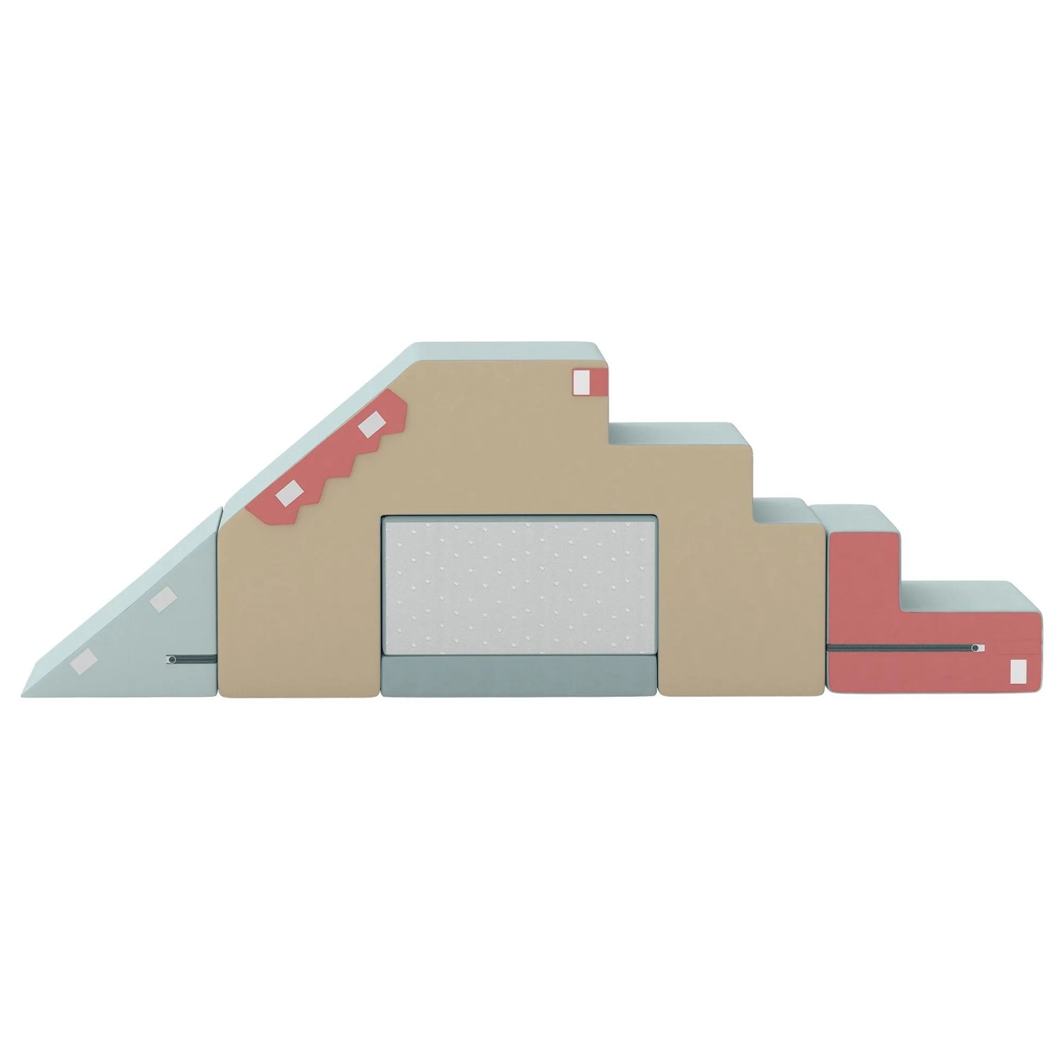 AIYAPLAY Schaumstoff Bausteine Samt PU-Schaum 131L x 39B x 44H cm Beige+Hellblau+Rosa+Blau
