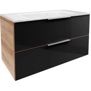 Fackelmann Waschplatz-Set B.Brillant, 100 cm, Asteiche/Anthrazit: Badmöbel-Set mit Glasbecken und zwei Schubladen.