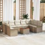 Beiges 10-tlg. vidaXL Garten-Sofa-Set aus Poly Rattan mit Tisch und Auflagen für Terrasse oder Garten.