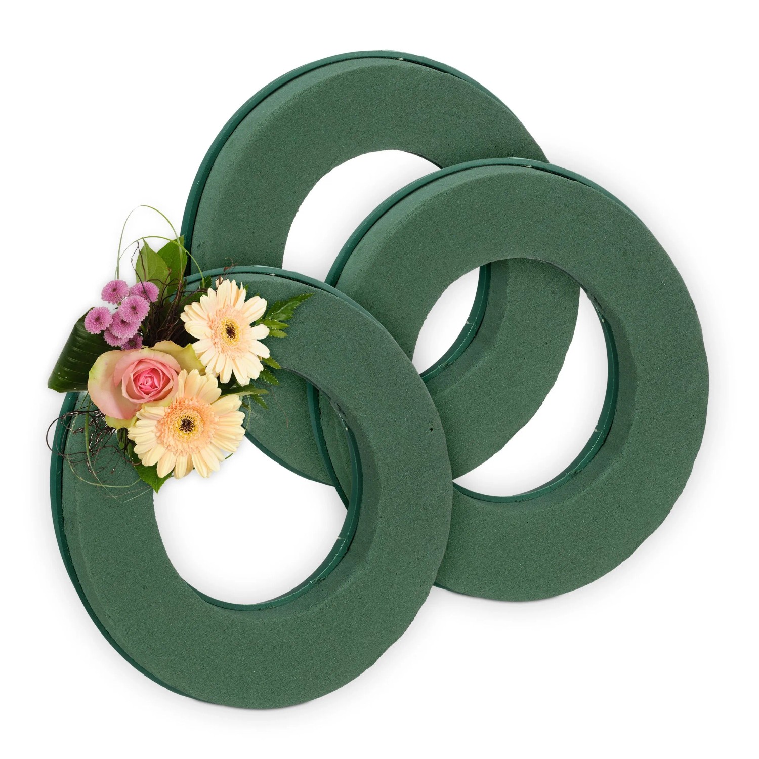 Relaxdays Steckschaumringe 3er Set Schaumstoff Grün Zuschneidbar 4 cm x 25 cm