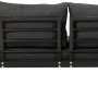 Greemotion Lounge-Set Rio, 3-teilig, Aluminium schwarz mit Akazienholz-Ablage und grauen Kissen.