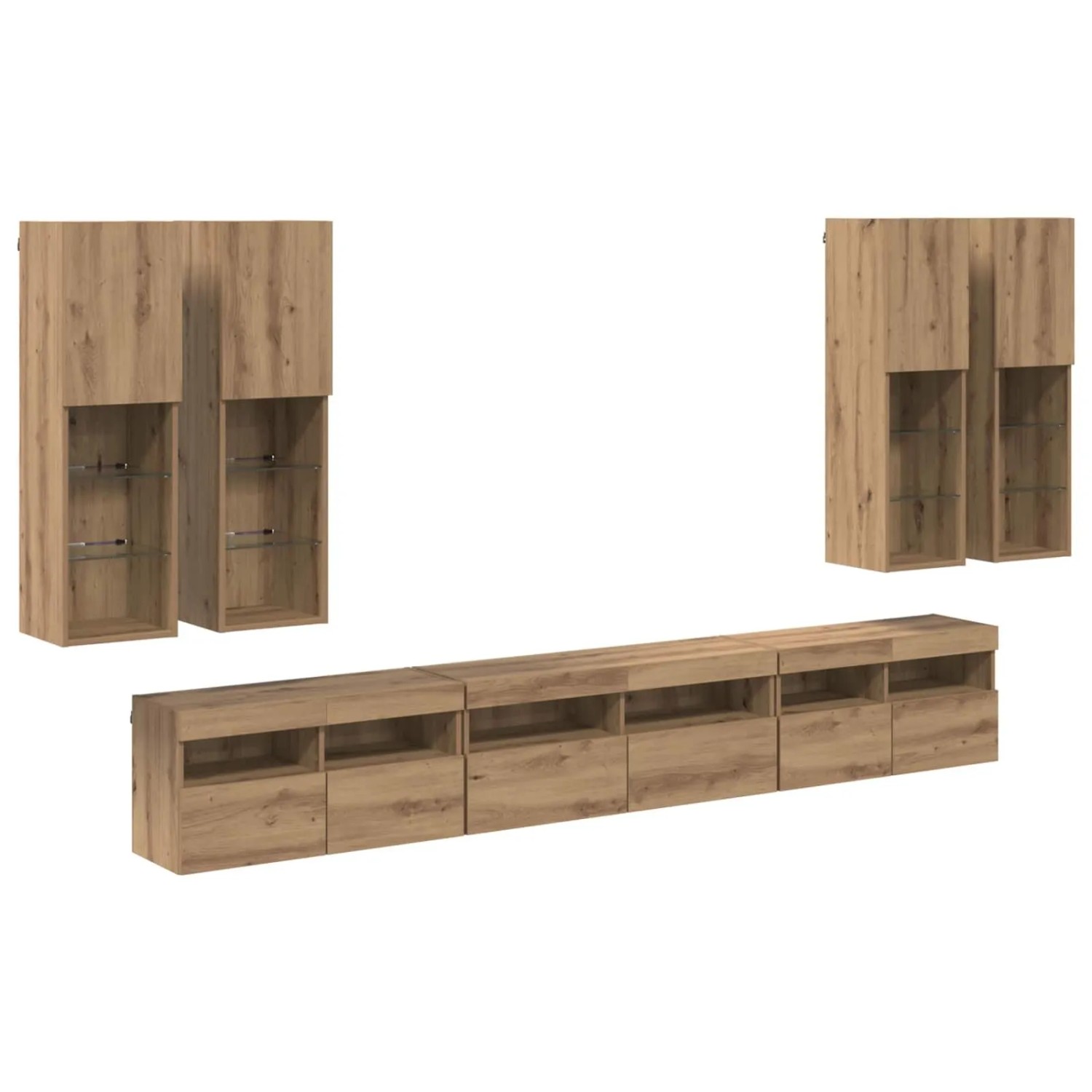 vidaXL TV-Wandregal-Set Wandmontiert 7 Stk Artisan-Eiche Holzwerkstoff 3402798