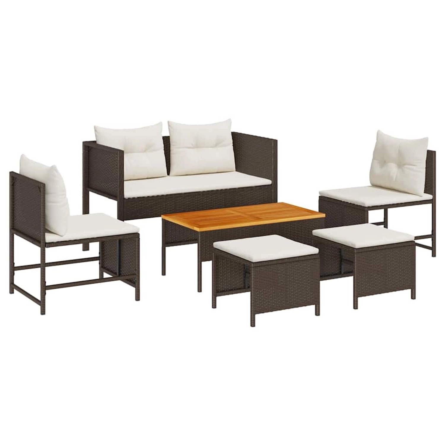 vidaXL Garten-Sofa-Set 6-Tlg Braun und Creme Poly Rattan 4104701 günstig online kaufen