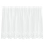 Eleganter weißer Spitzenvorhang aus Polyester mit floralem Muster und Wellenkante. Lichtfilternder Fenstervorhang.
