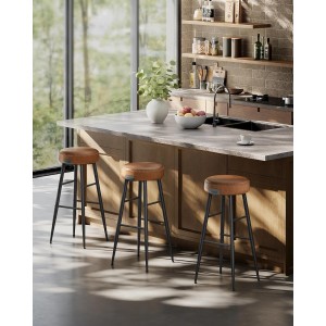 Vasagle Barhocker 2er-Set in Braun mit schwarzem Metallgestell vor Küchentheke.