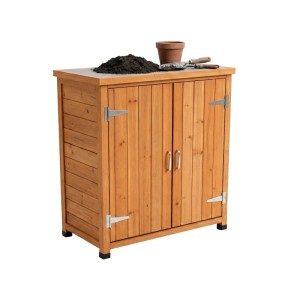 Relaxdays Pflanztisch Tannenholz Stahl Orange mit Unterschrank 90 cm x 75 cm x 40 cm