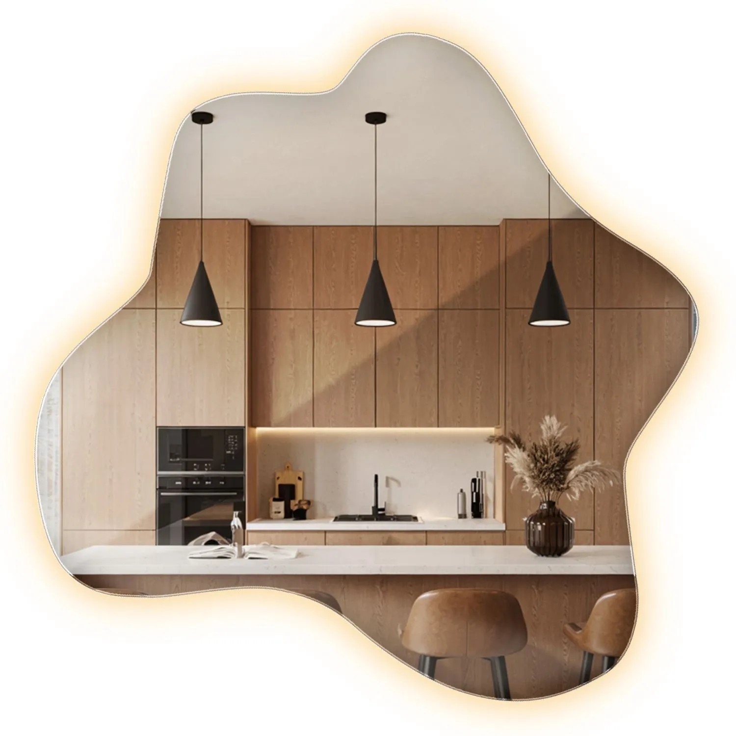 Wallfluent Beleuchteter Spiegel 76.7x77.3 cm Unregelmäßige Form Mit Warmweiß 3000K Für Bad Und Ankleidezimmer