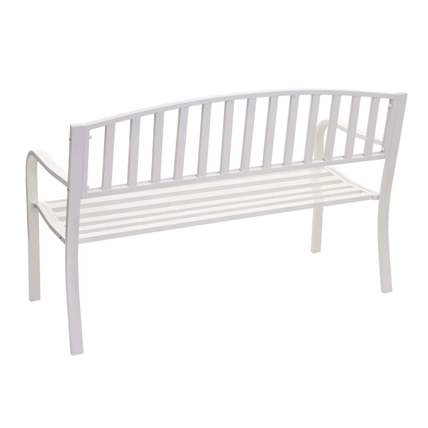 Weiße MCW Gartenbank F43 mit Armlehne für 2 Personen.