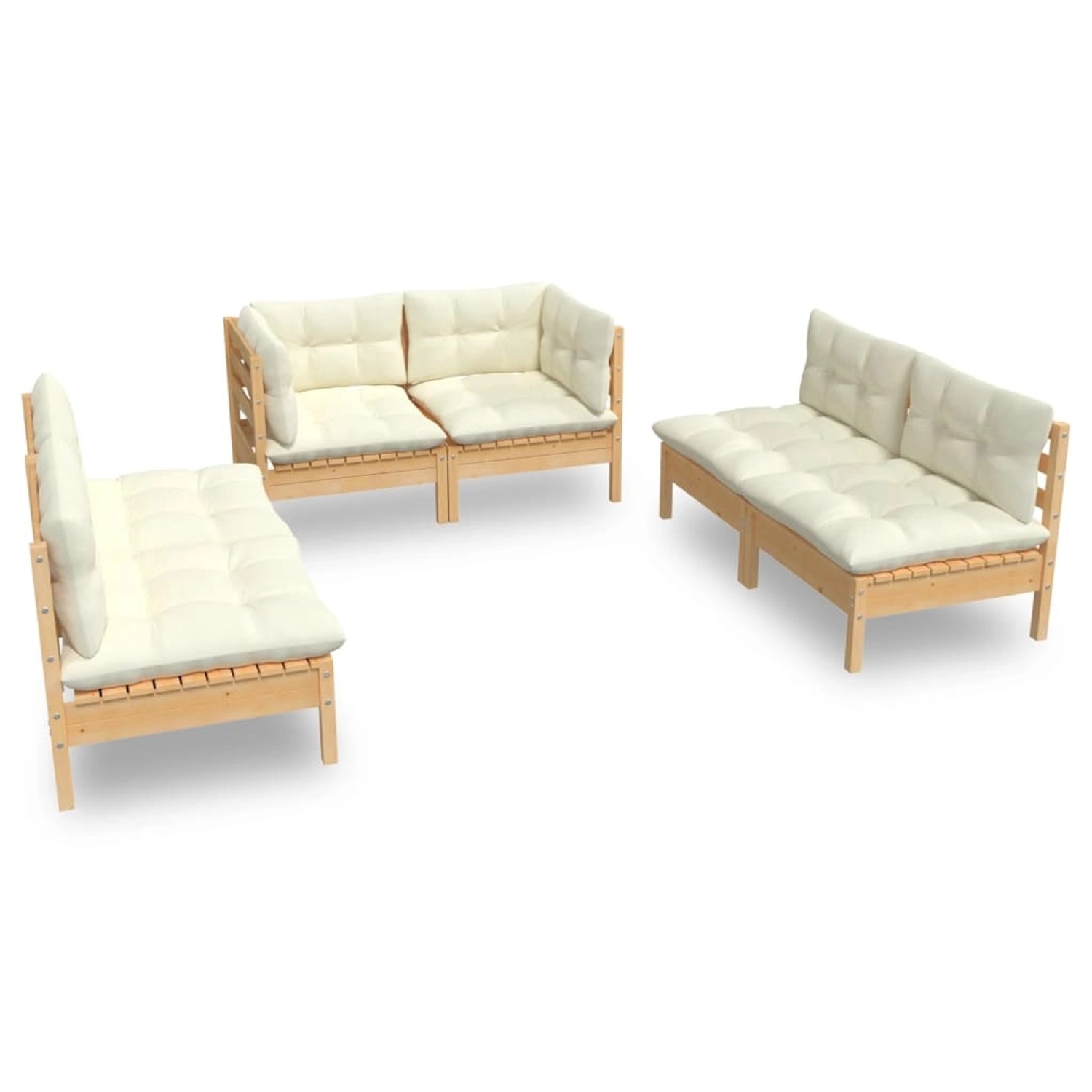 vidaXL 6-tlg Garten-Lounge-Set mit Creme Kissen Massivholz Kiefer Modell 3