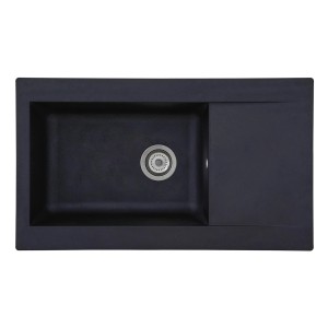Respekta Mineralite Einbauspüle Denver, 86x50 cm, Schwarz. Granitspüle mit Abtropffläche.