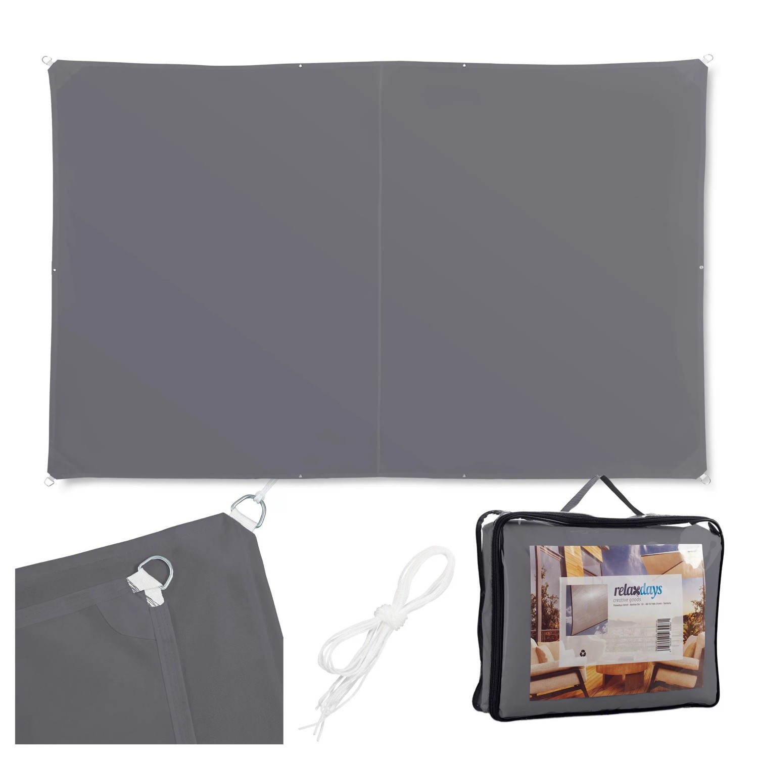 Relaxdays Sonnensegel Polyester Dunkelgrau Wasserabweisend 4 x 6 m