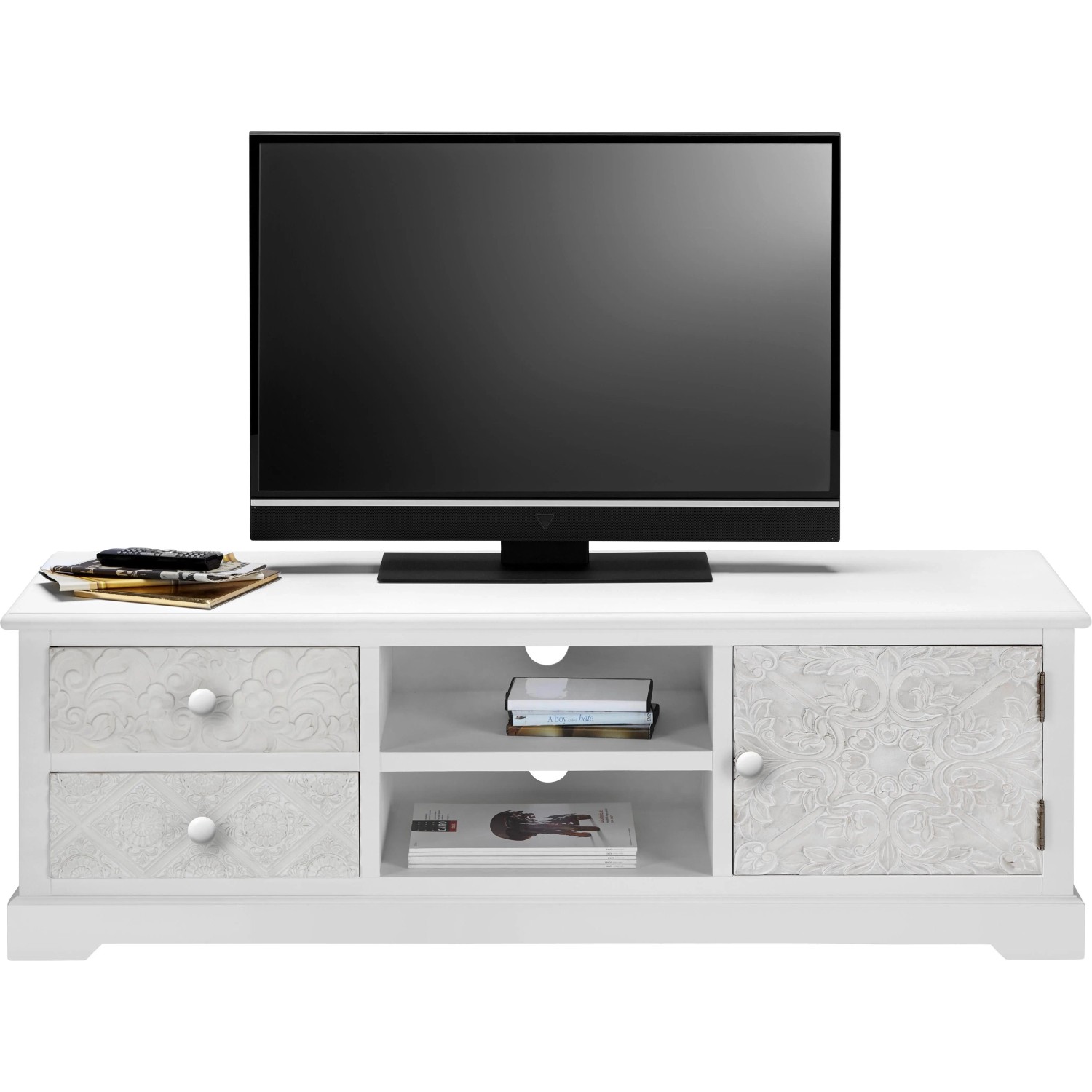 Bessagi Home Lowboard Avery Weiß Echtholz/MDF