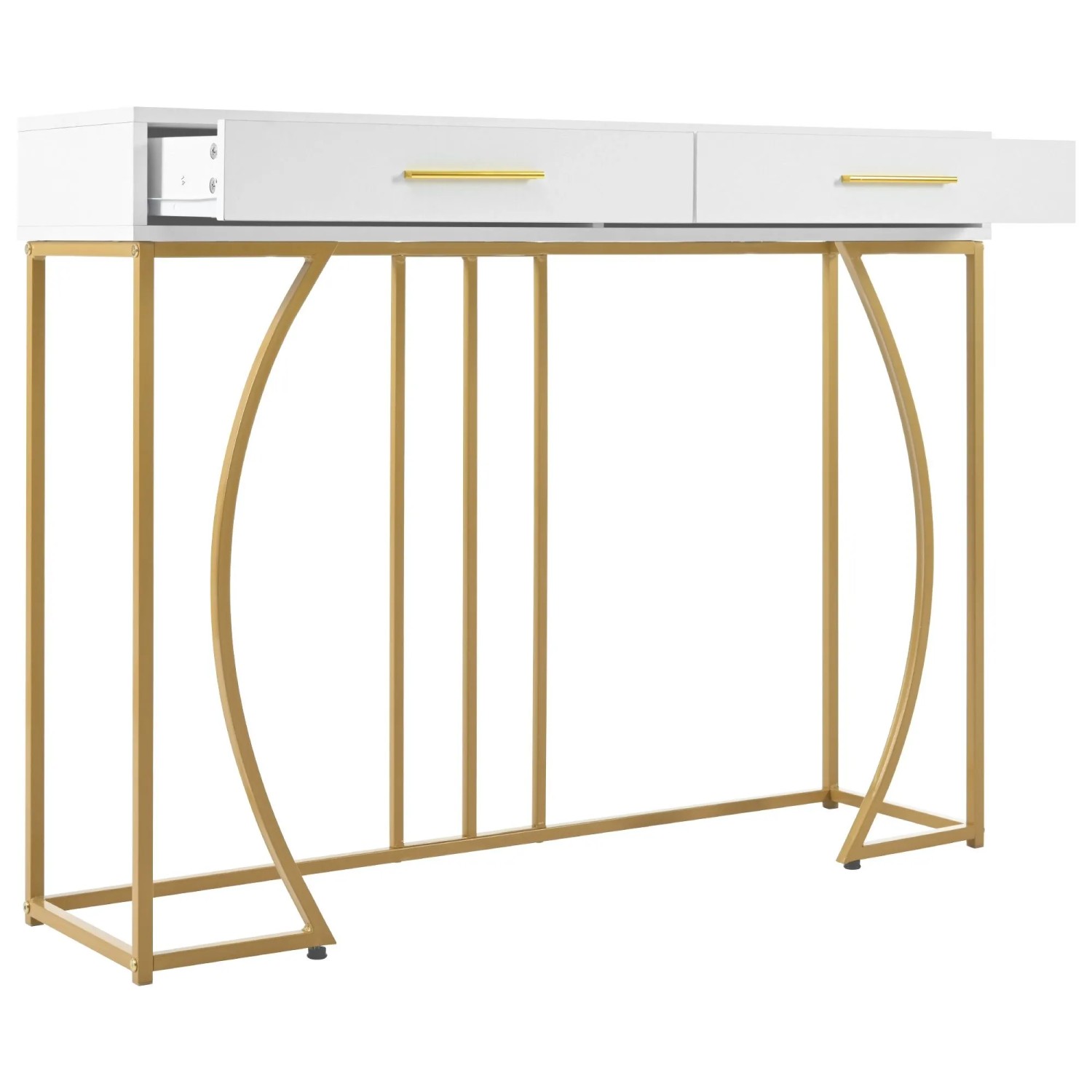 Merax Konsolentisch 110x32x85cm  2 Schubladen  Flurtisch  Weiß/Gold