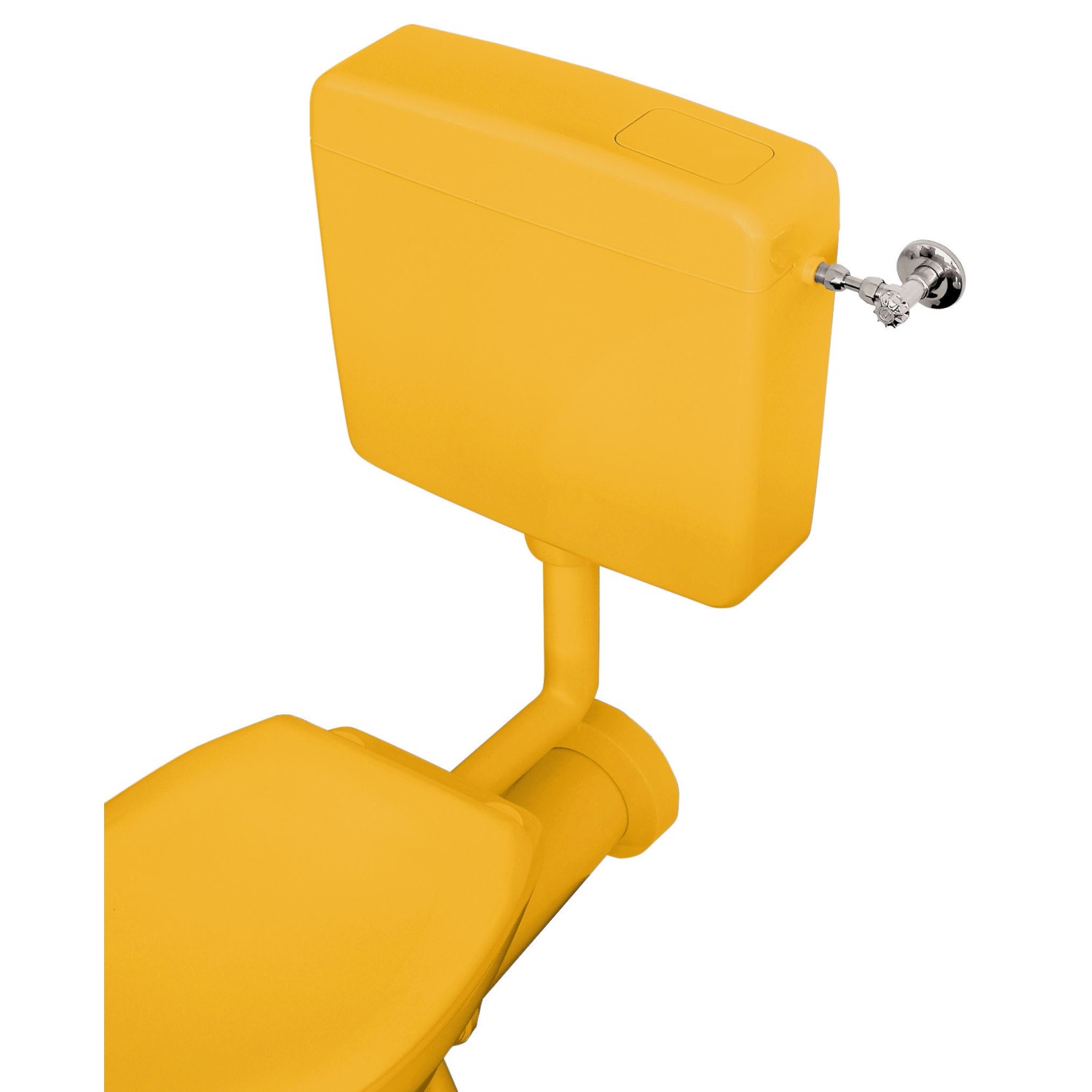 Aufputz-Spülkasten in Curry-Gelb mit Spül-Stopp-Funktion für Sanitärinstallation.