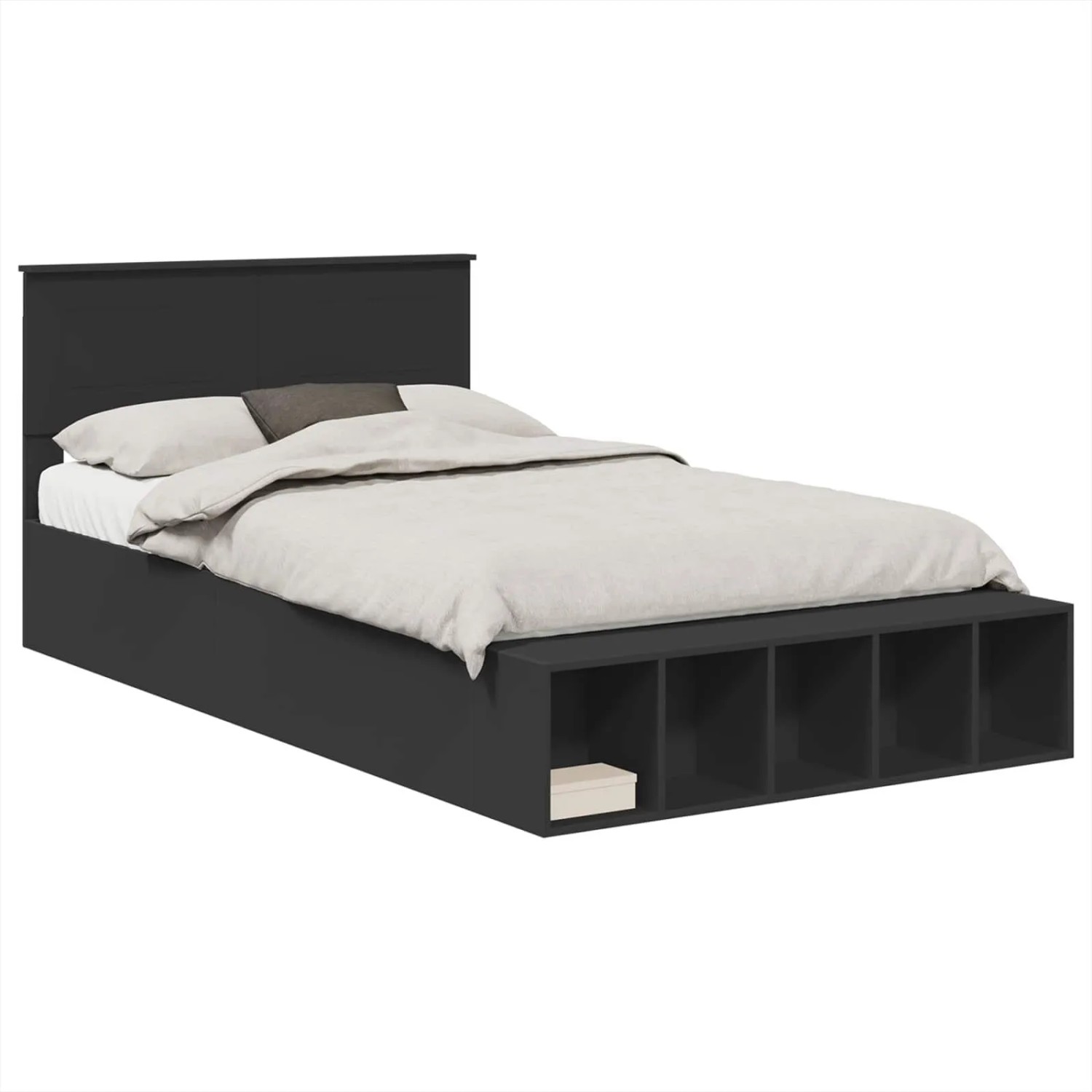 vidaXL Bettrahmen mit Regal Schwarz 135 x 190 cm Holzwerkstoff 3408376