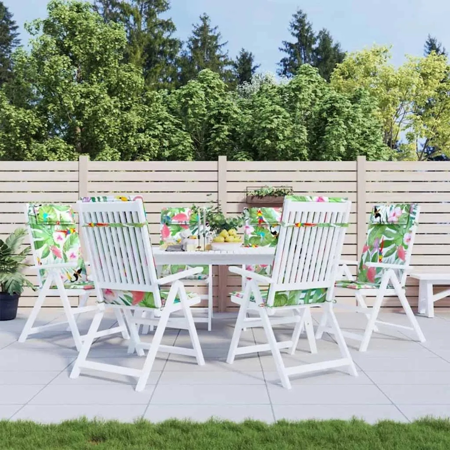 6er Set vidaXL Hochlehner-Auflagen mit tropischem Muster für Gartenstühle.