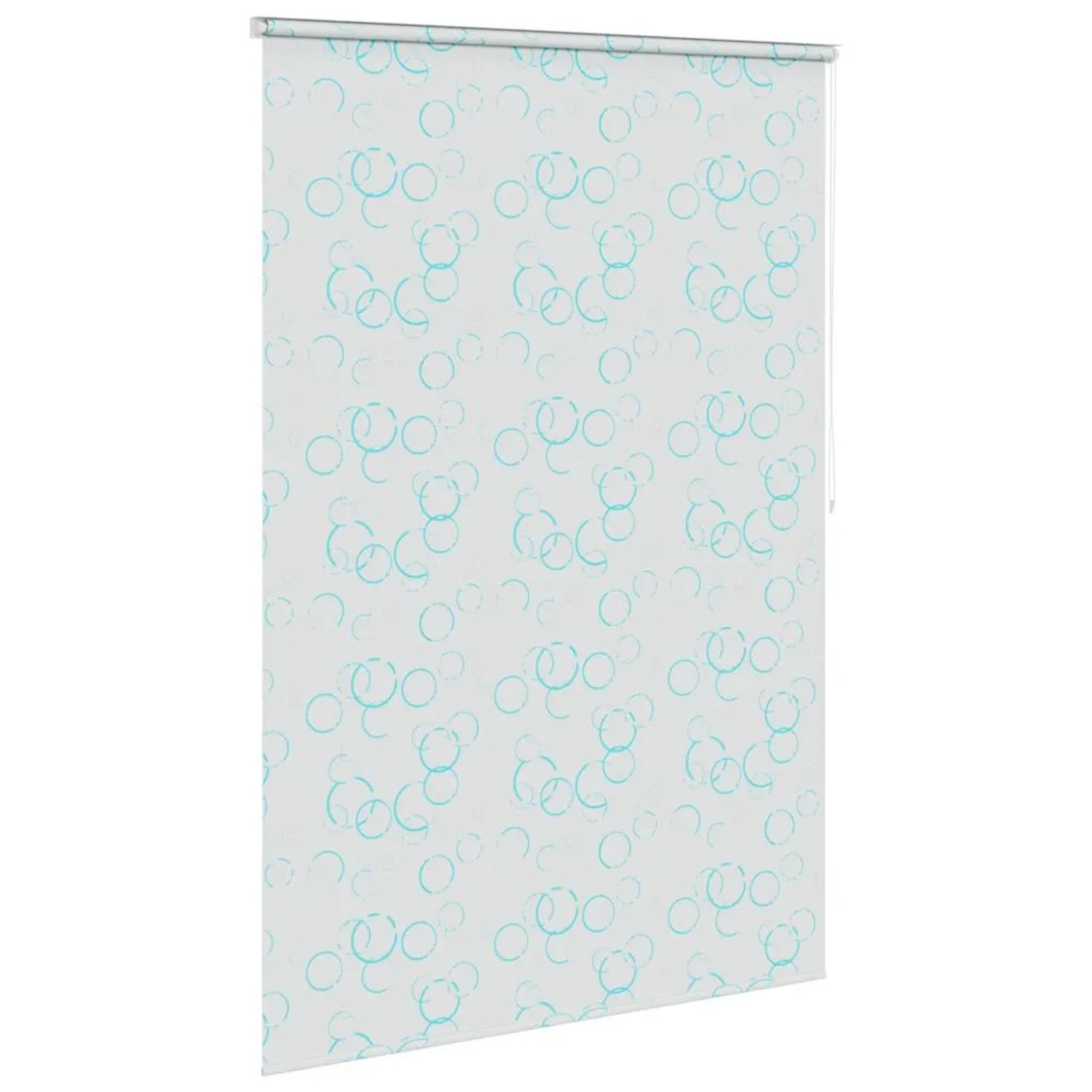 Weißes vidaXL Duschrollo mit hellblauem Blasenmuster, 140x240 cm, aus wasserfestem EVA-Material für das Badezimmer.