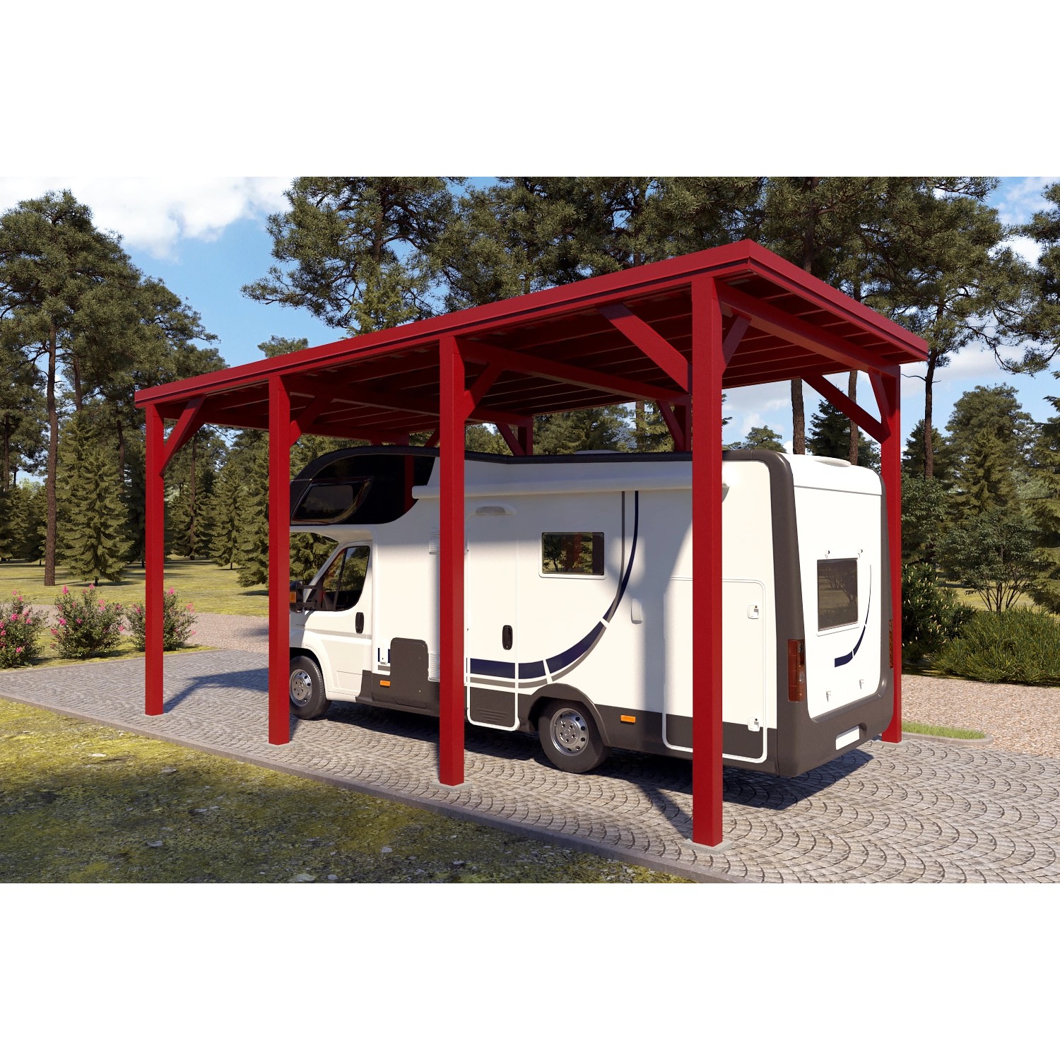 Holzbrüder Camping-Carport Ralf 28m² Oxidrot-Rot günstig online kaufen