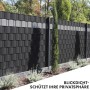 Blickdichter, anthrazitfarbener PVC Sichtschutzstreifen im Gartenzaun, Zubehör für Zaunbau.
