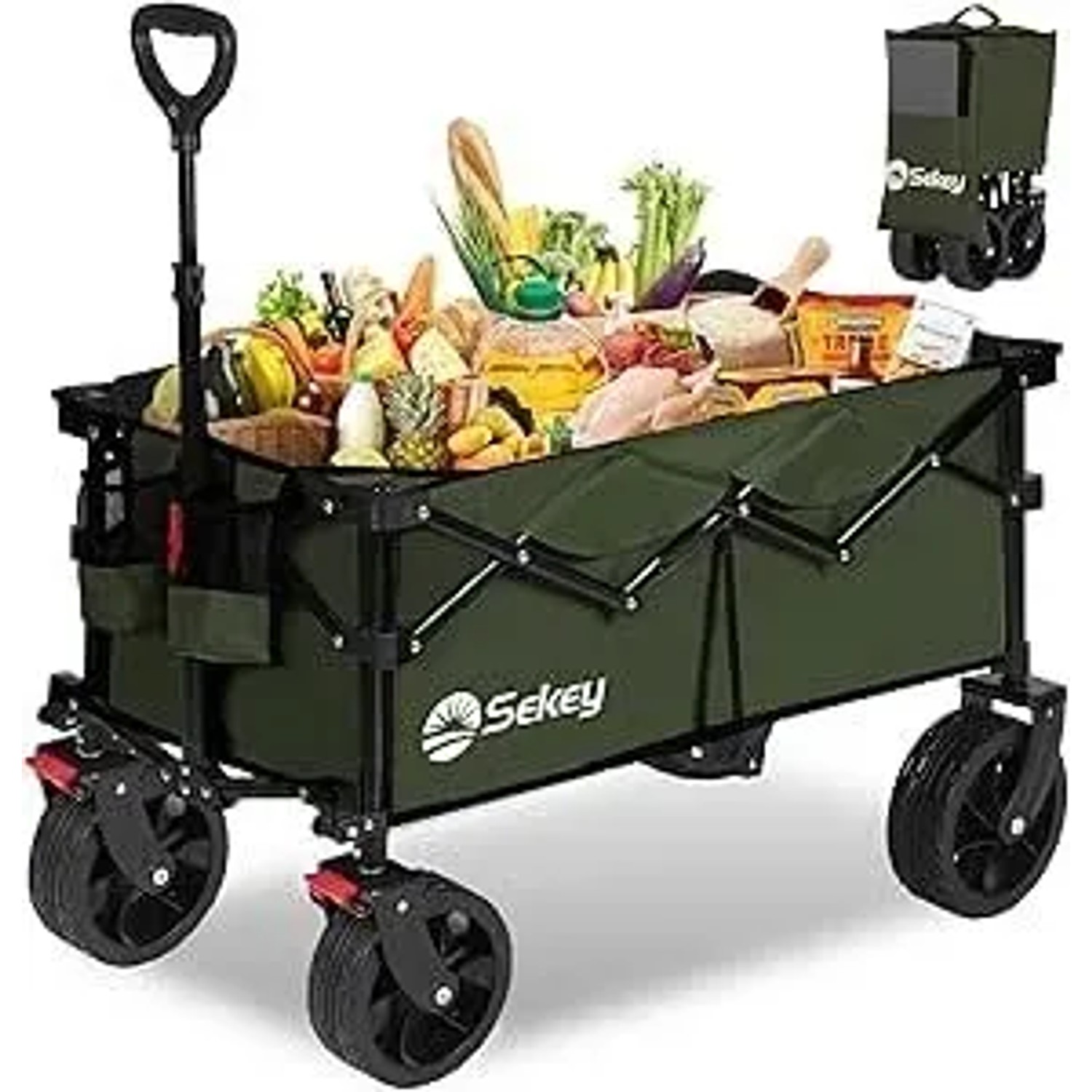 Sekey XXL Bollerwagen Faltbar mit Bremsen 150L Dunkelgrün