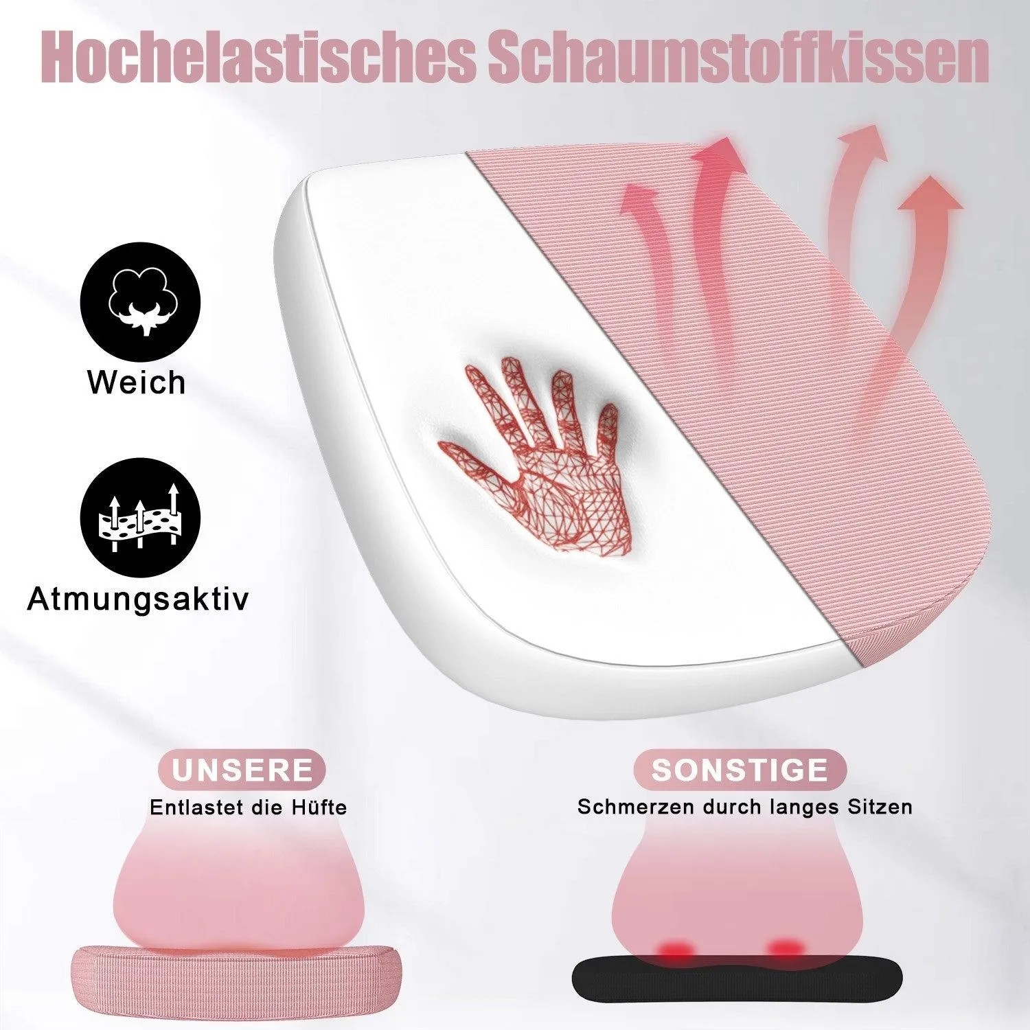 Rattantree Ergonomischer Drehstuhl mit Klapparmlehnen Höhenverstellbar Mesh Rückenlehne Pink_6