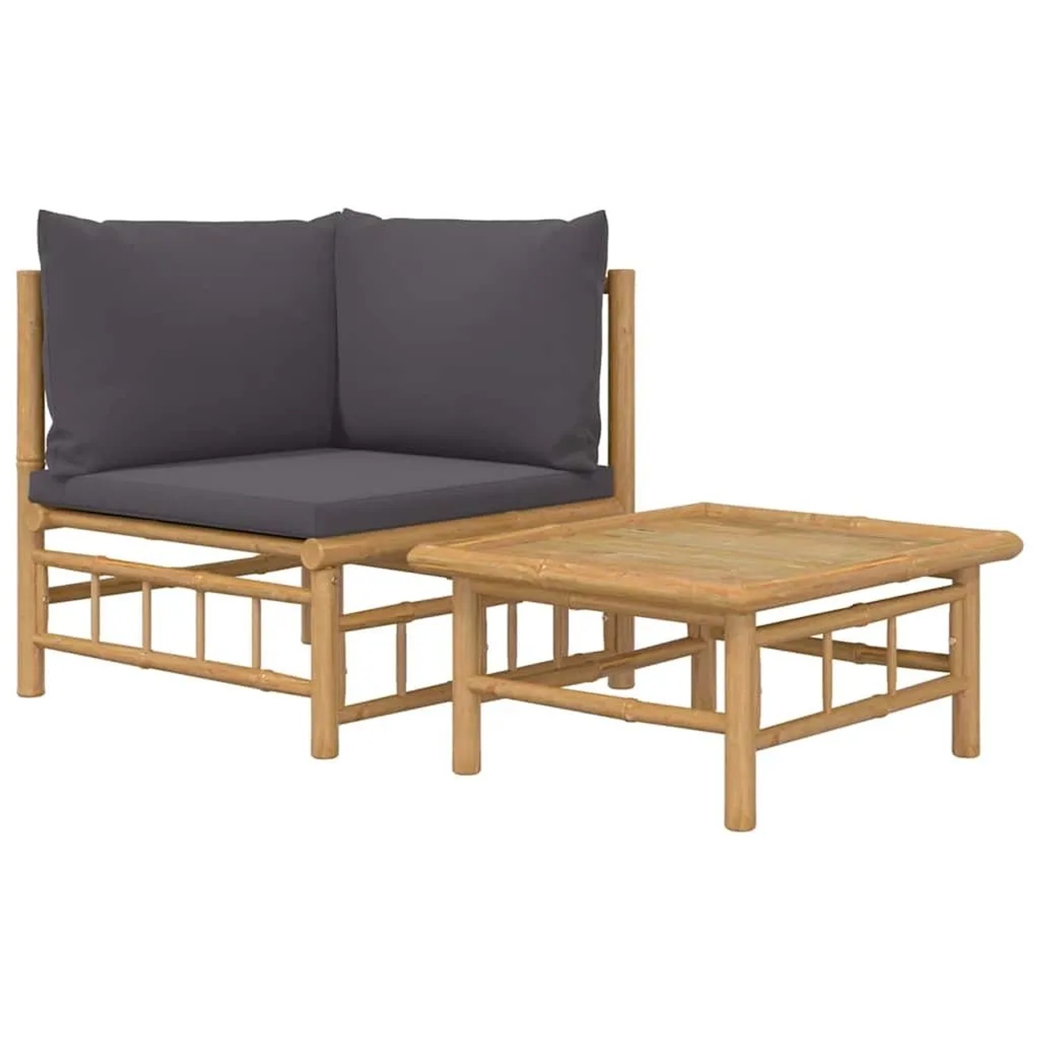 vidaXL 2-Tlg Garten-Lounge-Set mit Dunkelgrauen Kissen Bambus 362307