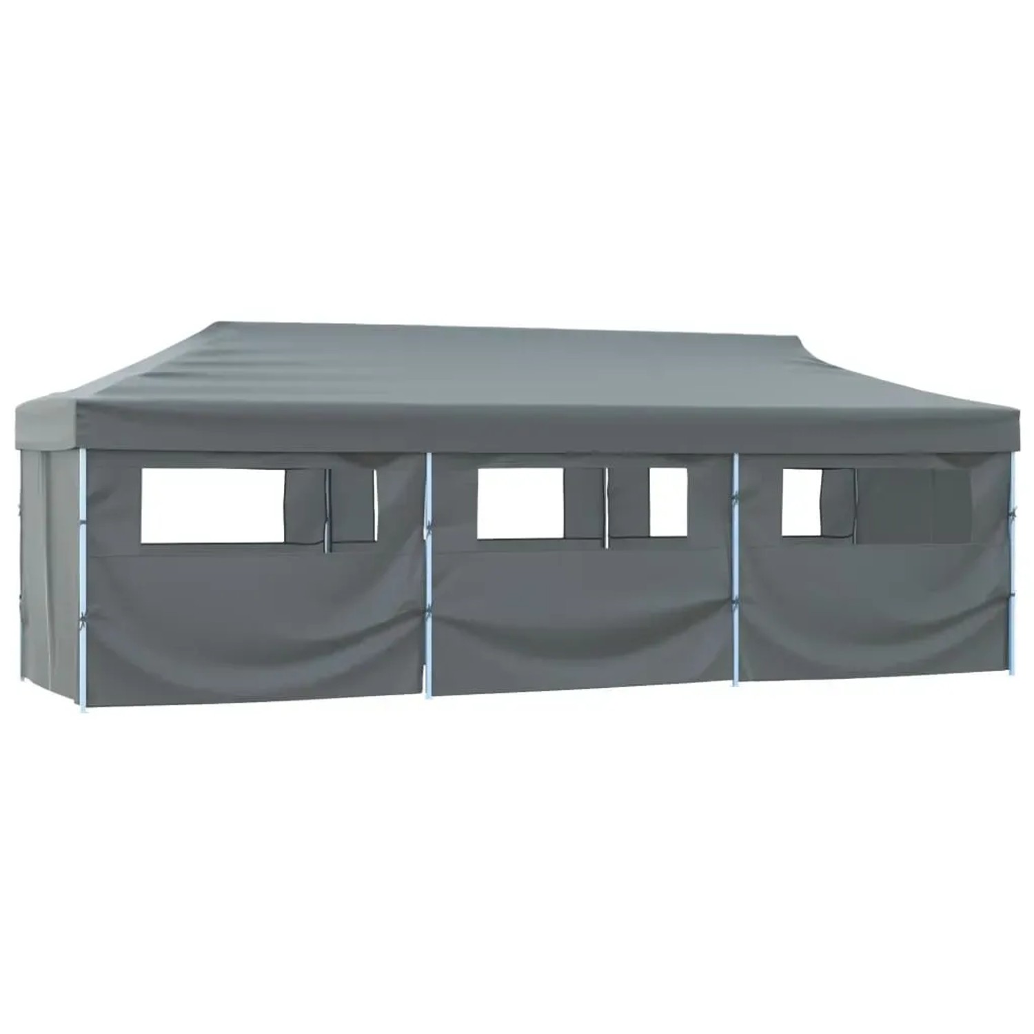 Anthrazitfarbenes vidaXL Faltzelt 3x9 m mit 8 Seitenwänden für Partys und Events.
