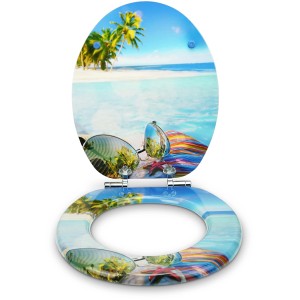Sanfino WC-Sitz Hawaii mit Strandmotiv und Absenkautomatik. Toilettendeckel aus Holz.