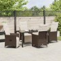 Braune 5-tlg. vidaXL Garten Essgruppe aus Poly Rattan mit Kissen.