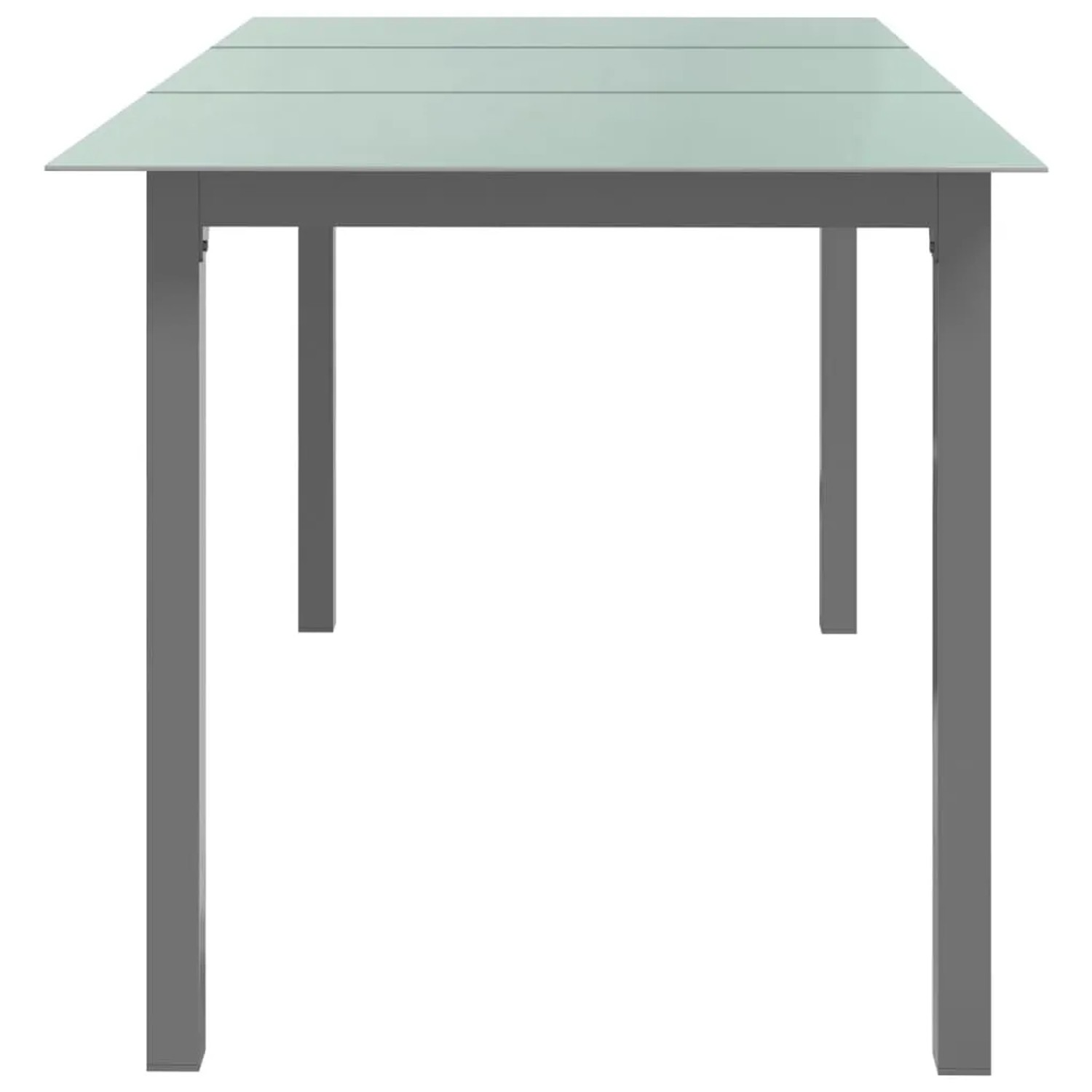 Hellgrauer vidaXL Gartentisch (150x90x74 cm) aus Aluminium und Glas.
