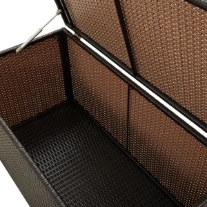 Geöffnete, braune furnicato Gartenbox aus Poly Rattan, 100x50x50 cm, Innenansicht.