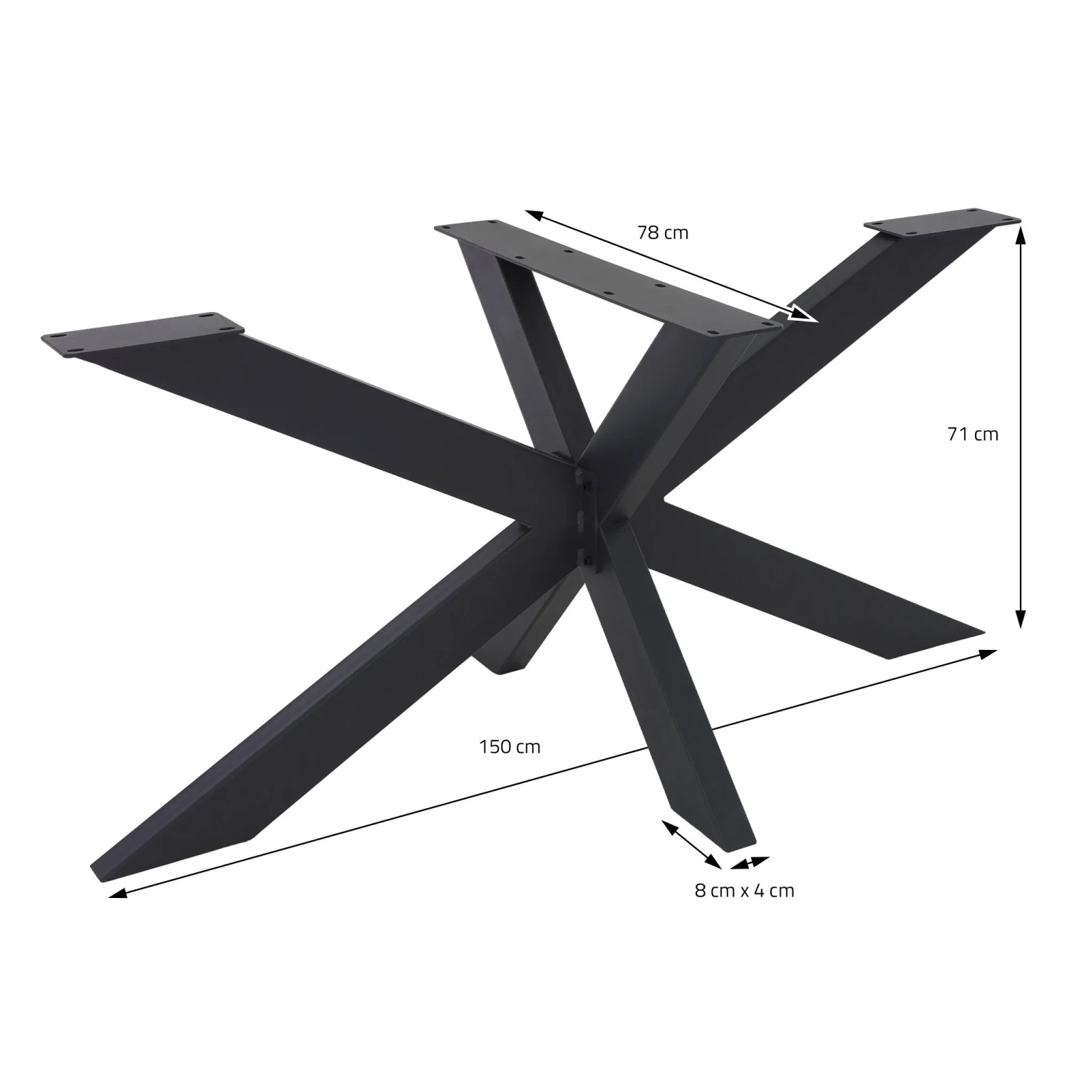 Schwarzes ML-Design Tischgestell Spider, 78x71x150 cm, Kreuzgestell im X-Design für Esstische.