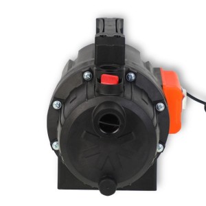 FUXTEC elektrische Gartenpumpe FX-GP2800, schwarz, mit rotem Knopf, Tragegriff und orangefarbenem Akzent. Ideal für Bewässerung.