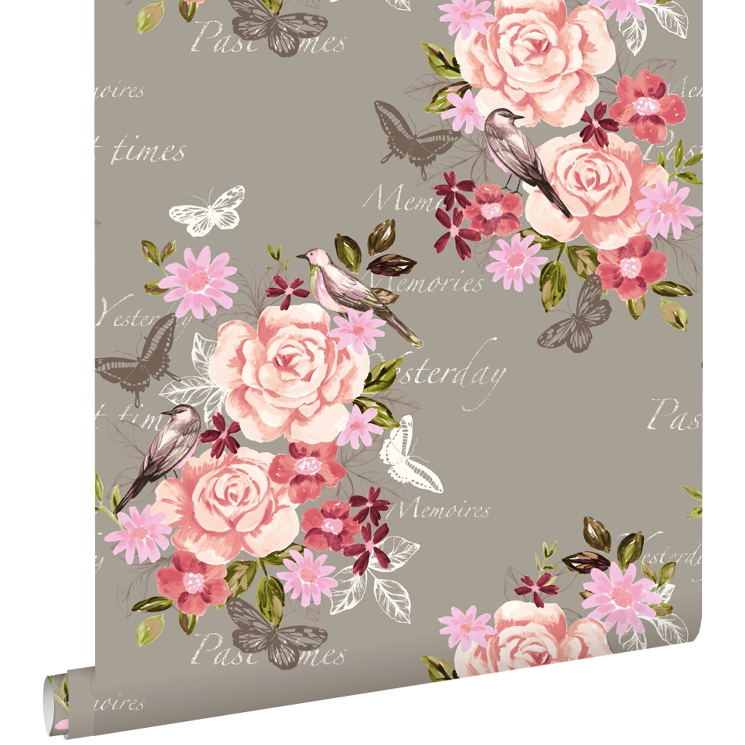 ESTAhome Tapete Blumen und Vögel Sepiabraun 53 cm x 10.05 m günstig online kaufen